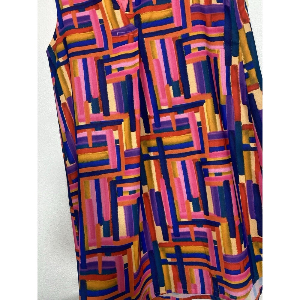 SSYS Pink Multicolor Geometric Sleeveless Shift Dress V-Neck Lightweight Size XS - Picture 6 of 14